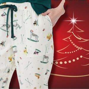 Joyspun Women's Size M (8-10) Dogs on Winter White Print Flannel Sleep Pants NEW